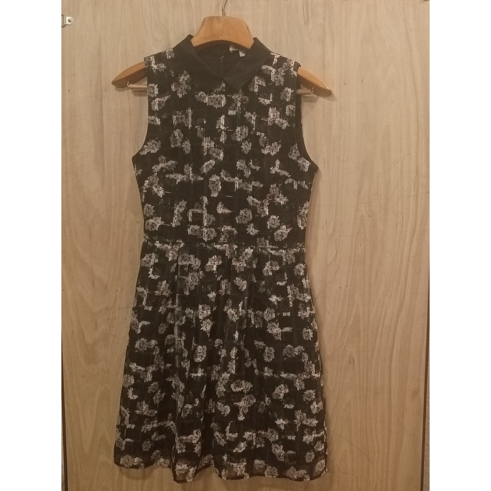 Erin Fetherston Womens Black Floral Peter Pan Collar Sleeveless Mini Dress Size6